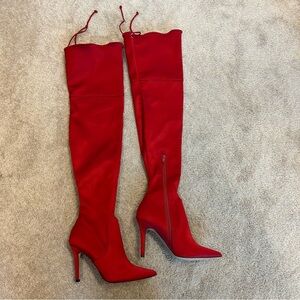 Aldo red satin stiletto thigh high over the knee high heel boots Sz 7